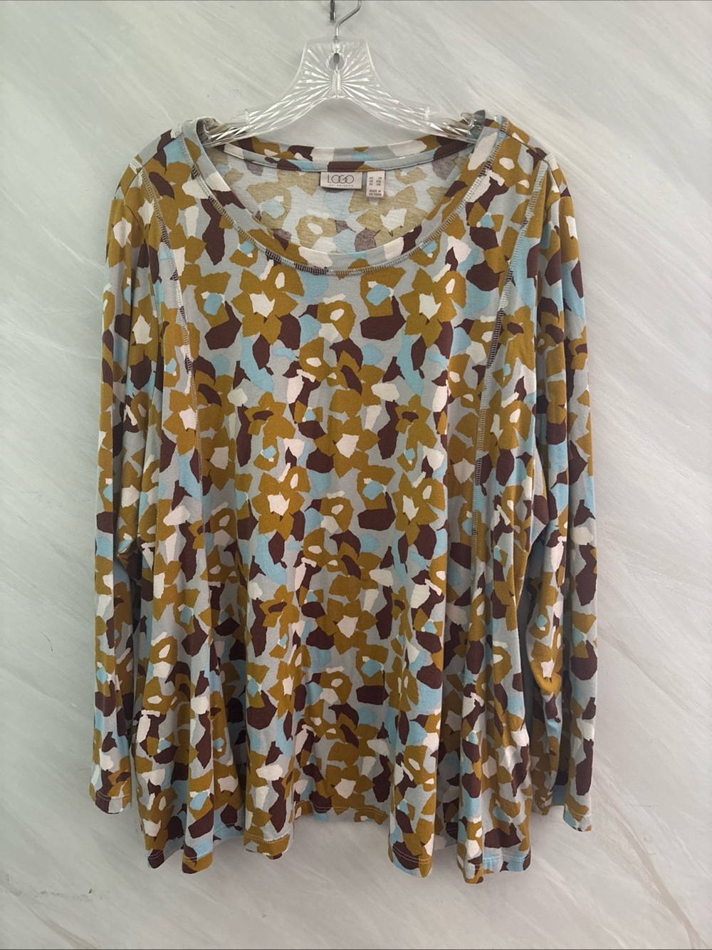 LOGO by Lori Goldstein 3X Printed Top with Side Seam Pockets Olive Branch